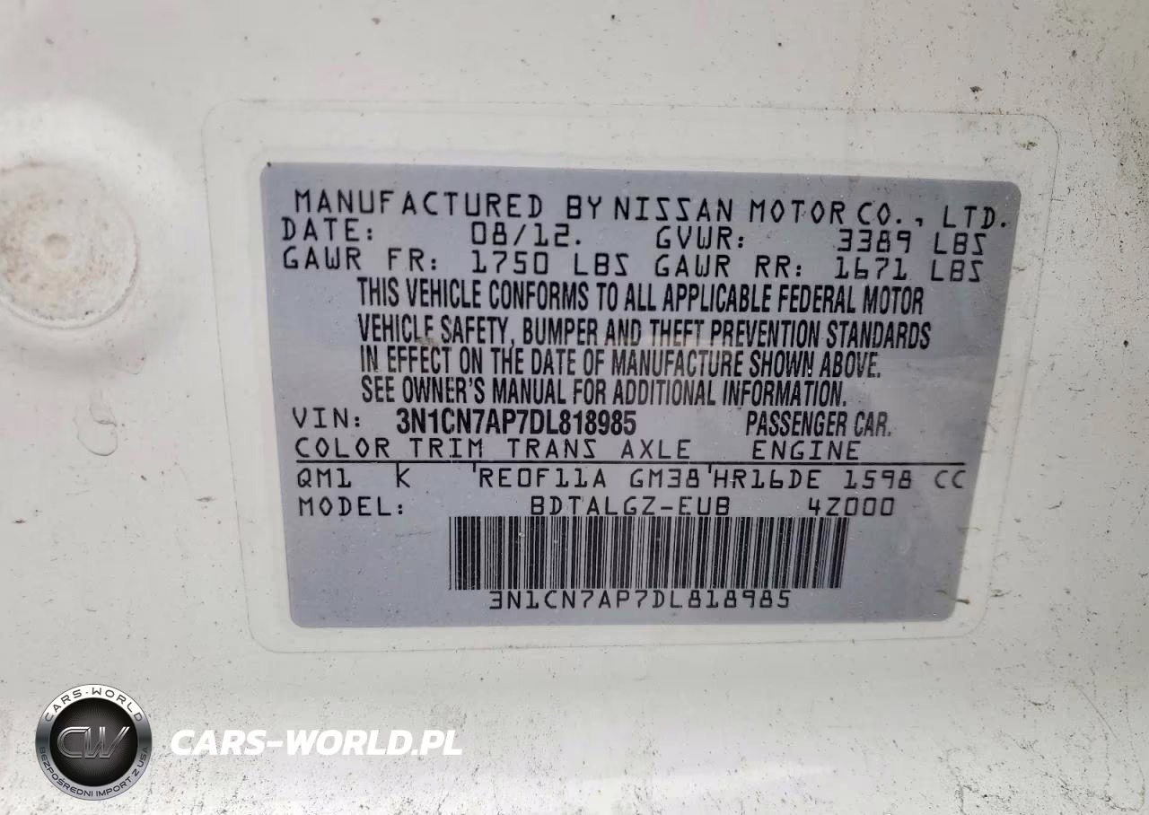 2013 Nissan Versa S VIN:3N1CN7AP7DL818985 - 12