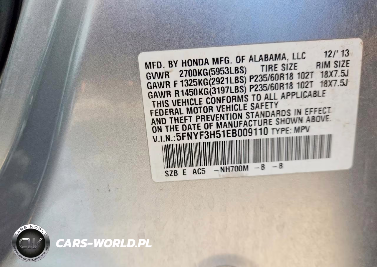 2014 Honda Pilot Exl VIN:5FNYF3H51EB009110 - 13