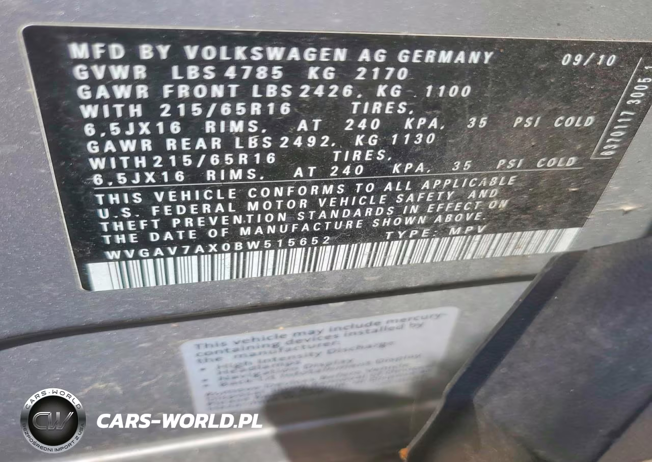 2011 Volkswagen Tiguan S VIN:WVGAV7AX0BW515652 - 12
