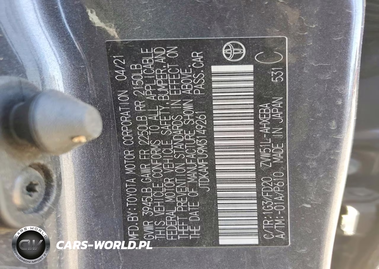 2021 Toyota Prius Le VIN:JTDKAMFU9M3149261 - 12