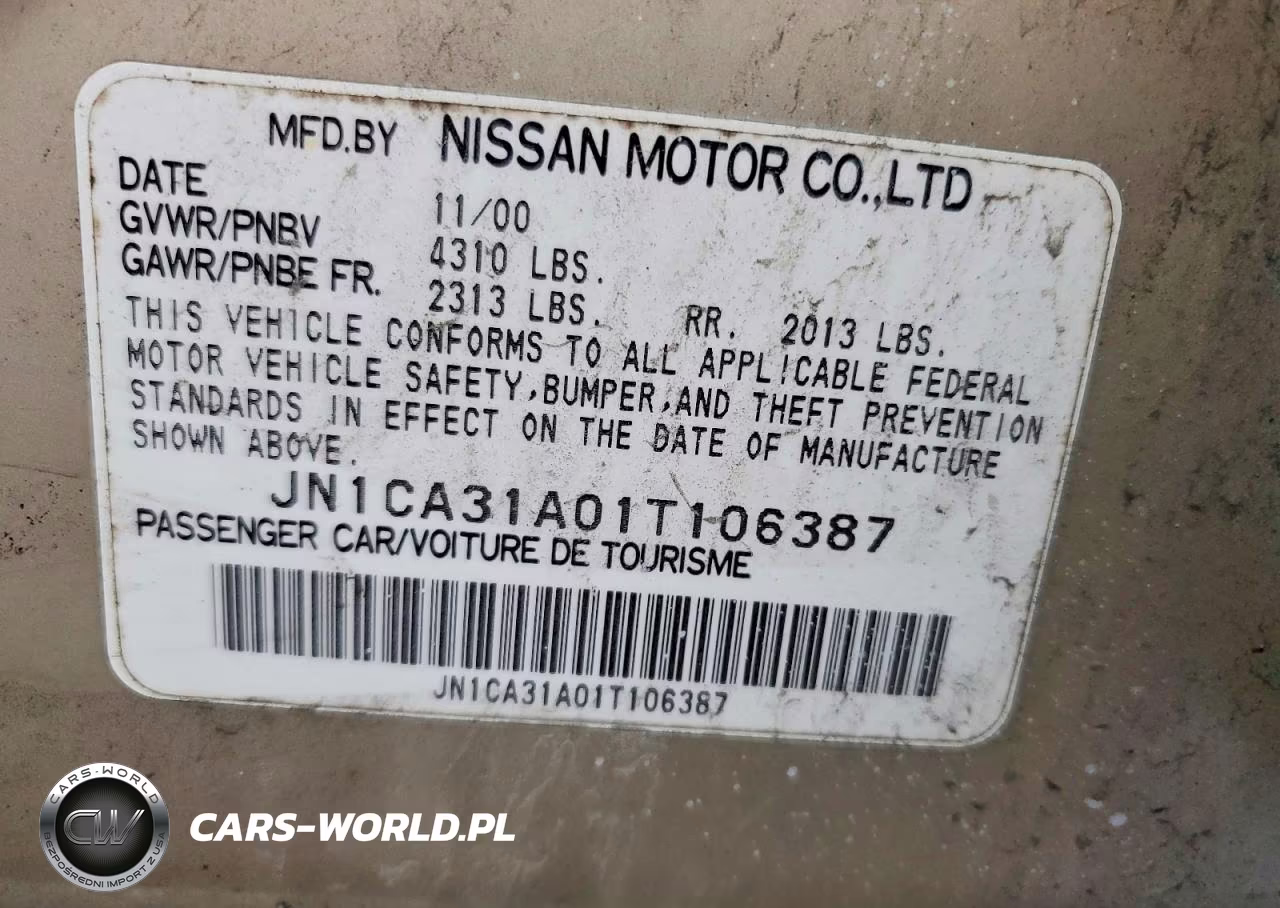 2001 Nissan Maxima Gxe VIN:JN1CA31A01T106387 - 12