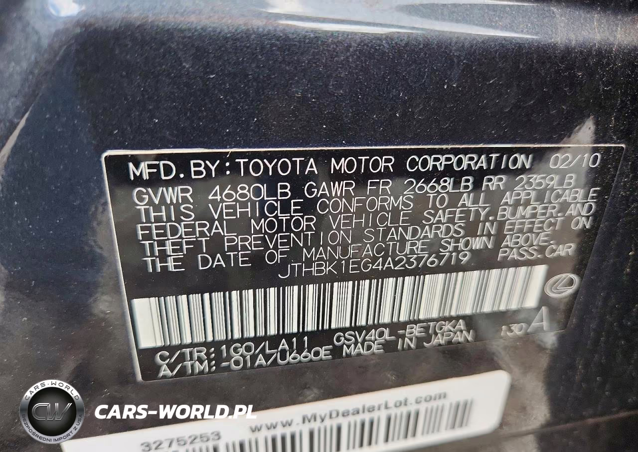 2010 Lexus Es 350 VIN:JTHBK1EG4A2376719 - 12