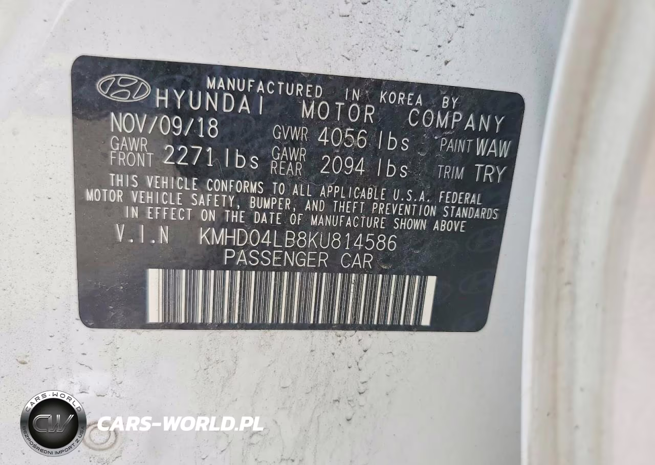 2019 Hyundai Elantra Sport VIN:KMHD04LB8KU814586 - 12