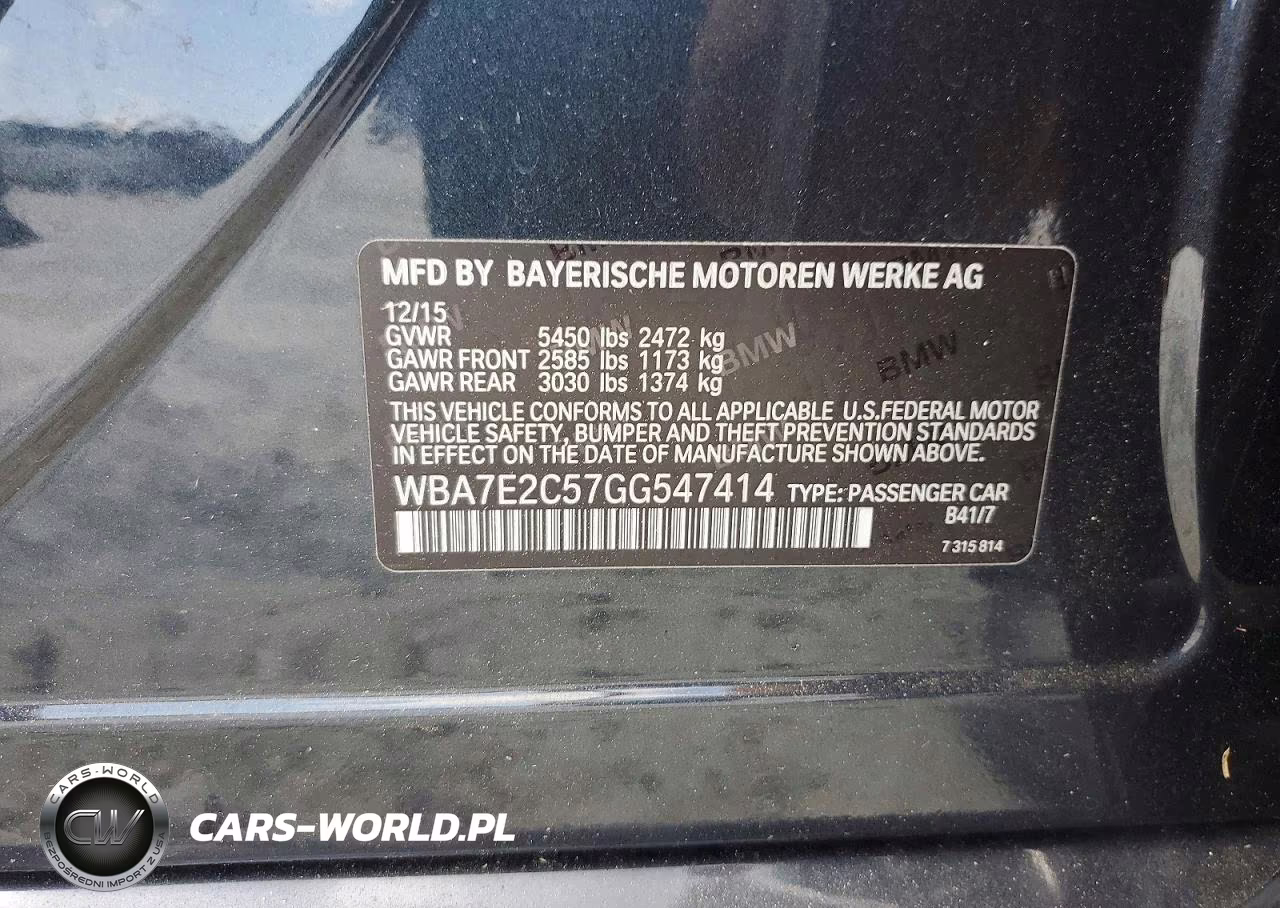 2016 BMW 740 I VIN:WBA7E2C57GG547414 - 12