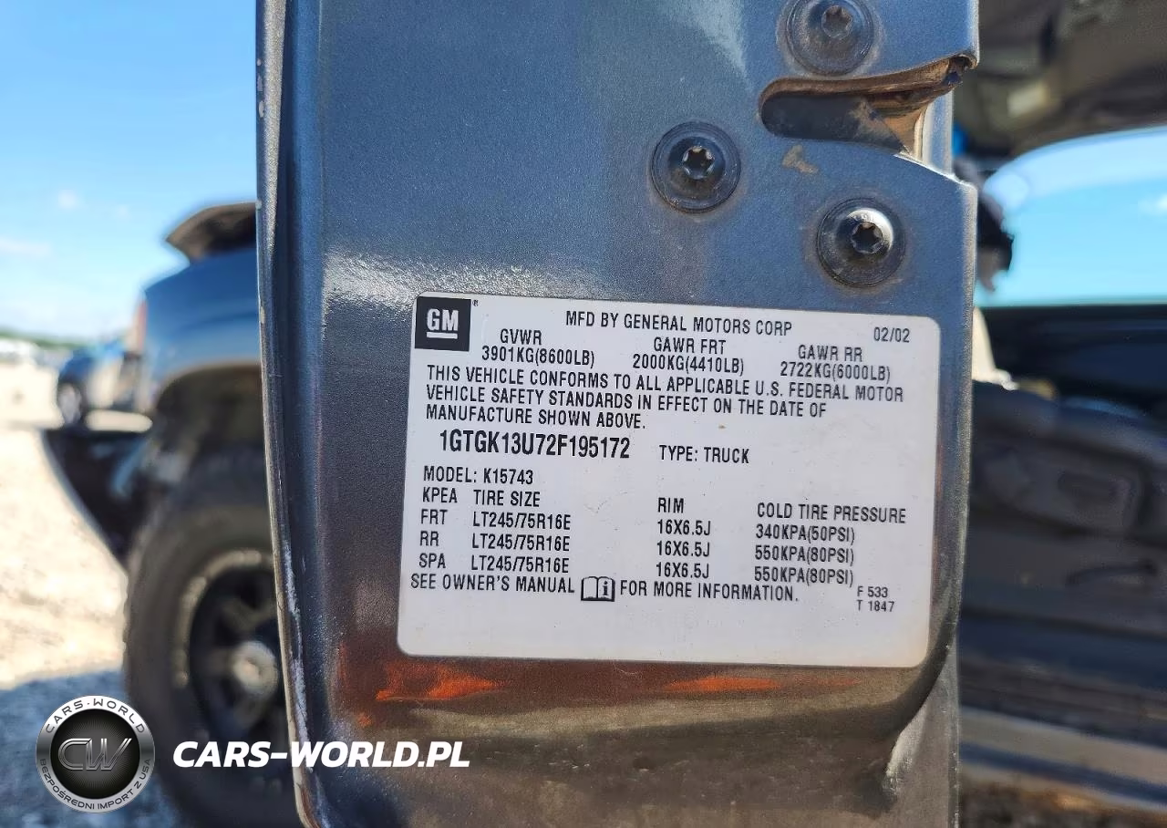 2002 GMC Sierra K1500 Heavy Duty VIN:1GTGK13U72F195172 - 12