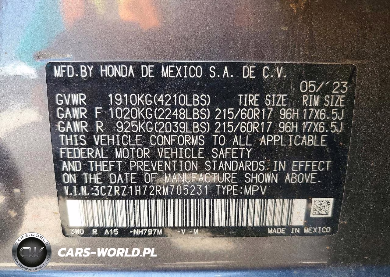 2024 Honda Hr-V Exl VIN:3CZRZ1H72RM705231 - 14
