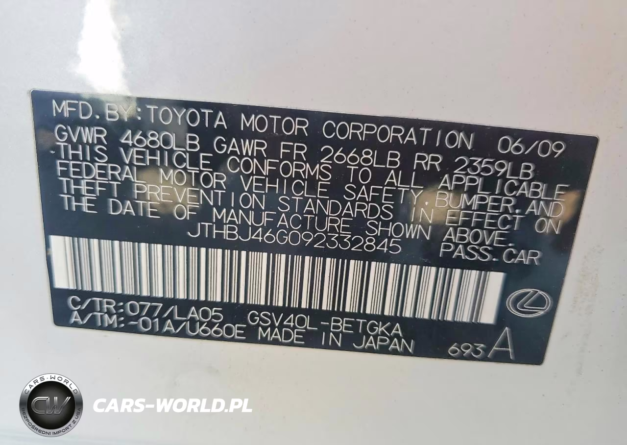 2009 Lexus Es 350 VIN:JTHBJ46G092332845 - 13