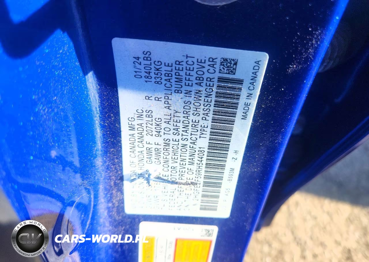 2024 Honda Civic Sport VIN:2HGFE2F59RH544081 - 12