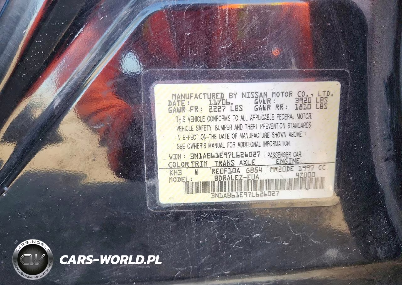 2007 Nissan Sentra 2.0 VIN:3N1AB61E97L626027 - 12