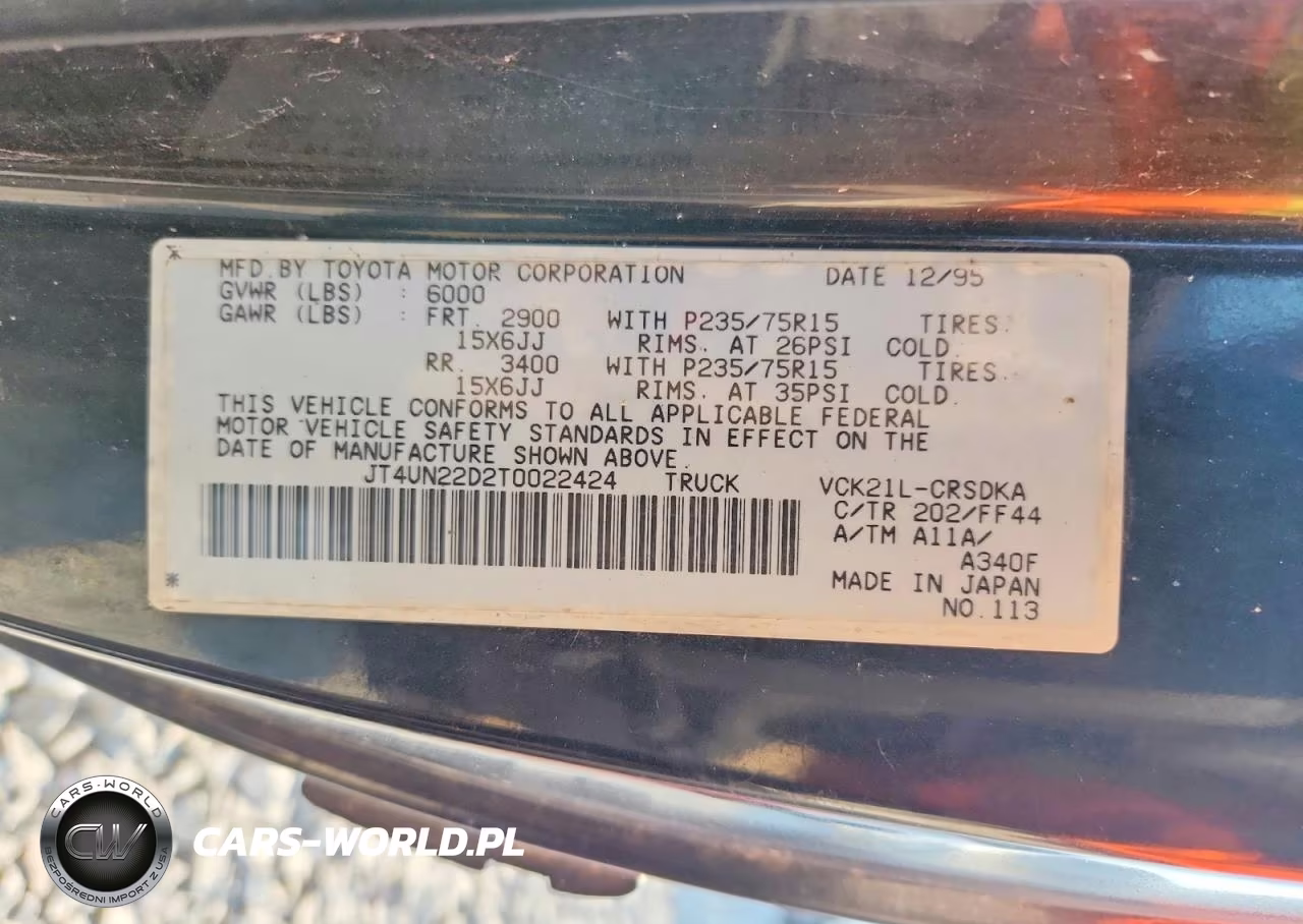 1996 Toyota T100 Dx VIN:JT4UN22D2T0022424 - 12