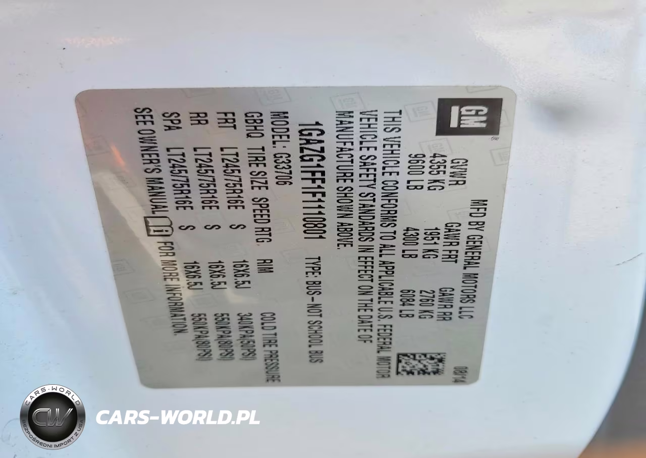2015 Chevrolet Express G3500 Lt VIN:1GAZG1FF1F1110801 - 13