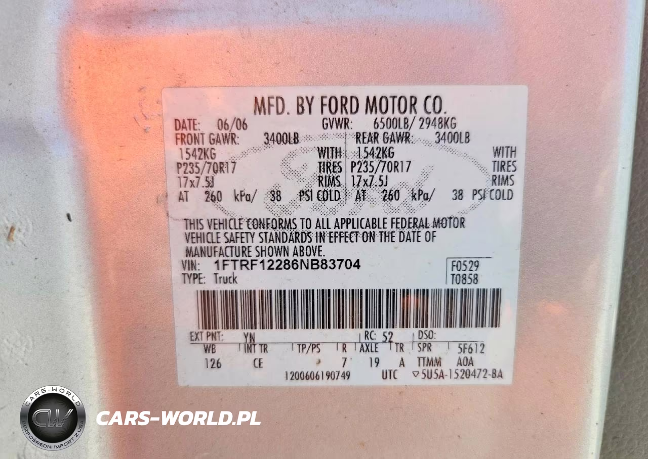 2006 Ford F150 VIN:1FTRF12286NB83704 - 12