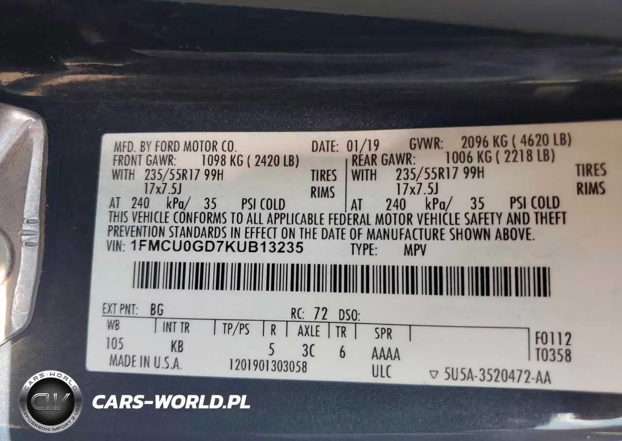 2019 Ford Escape Se VIN:1FMCU0GD7KUB13235 - 13