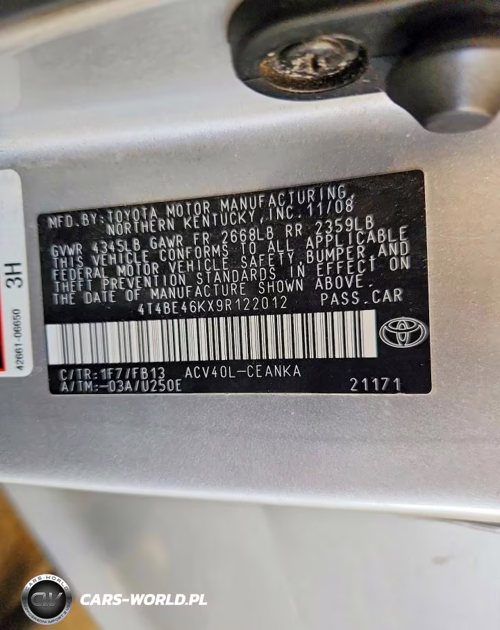 2009 Toyota Camry Le VIN:4T4BE46KX9R122012 - 12