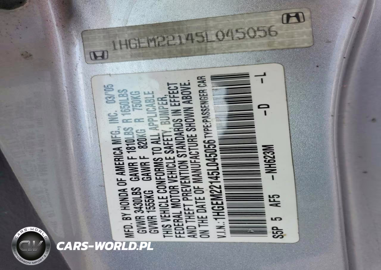2005 Honda Civic Dx Vp VIN:1HGEM22145L045056 - 12