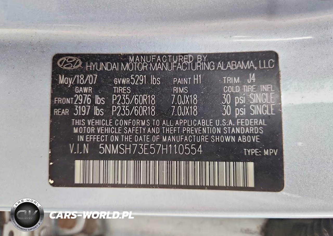 2007 Hyundai Santa Fe Se VIN:5NMSH73E57H110554 - 13