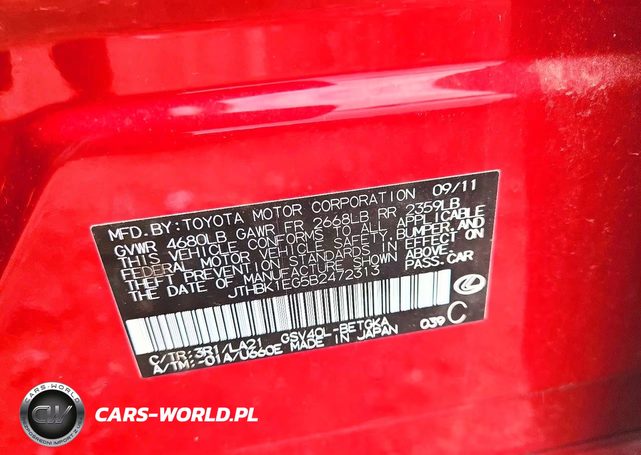 2011 Lexus Es 350 VIN:JTHBK1EG5B2472313 - 12