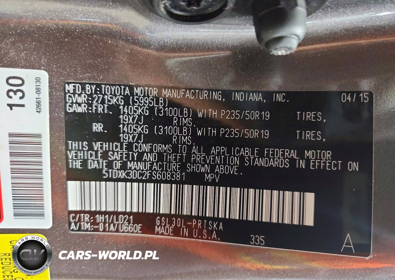 2015 Toyota Sienna Sport VIN:5TDXK3DC2FS608381 - 14