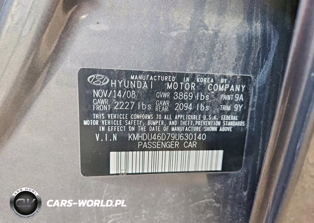 2009 Hyundai Elantra Gls VIN:KMHDU46D79U630140 - 12