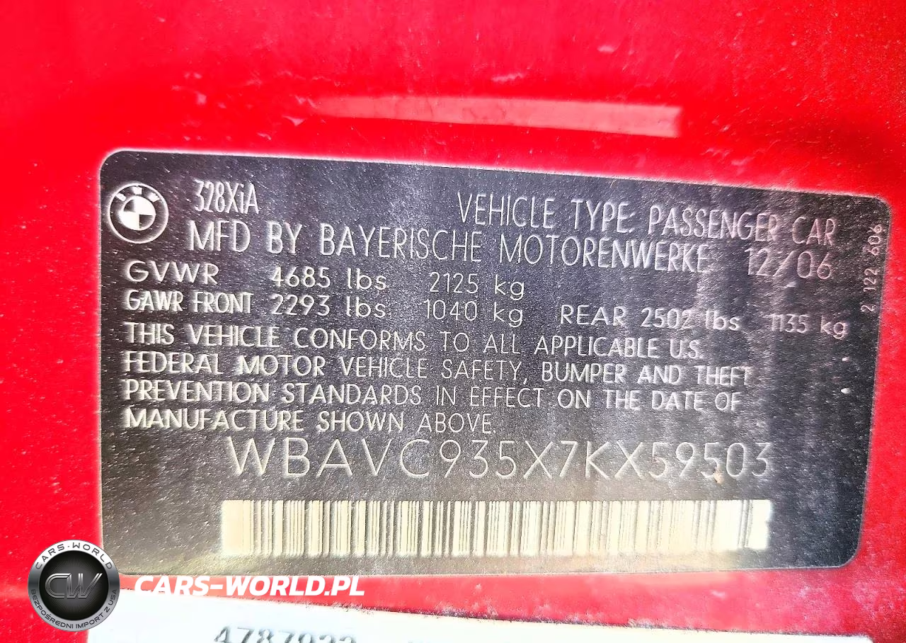 2007 BMW 328 Xi VIN:WBAVC935X7KX59503 - 12
