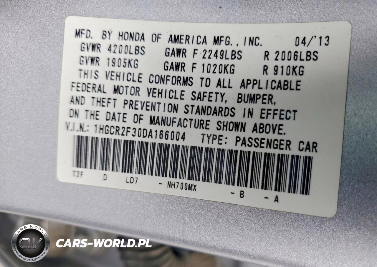 2013 Honda Accord Lx VIN:1HGCR2F30DA166004 - 12