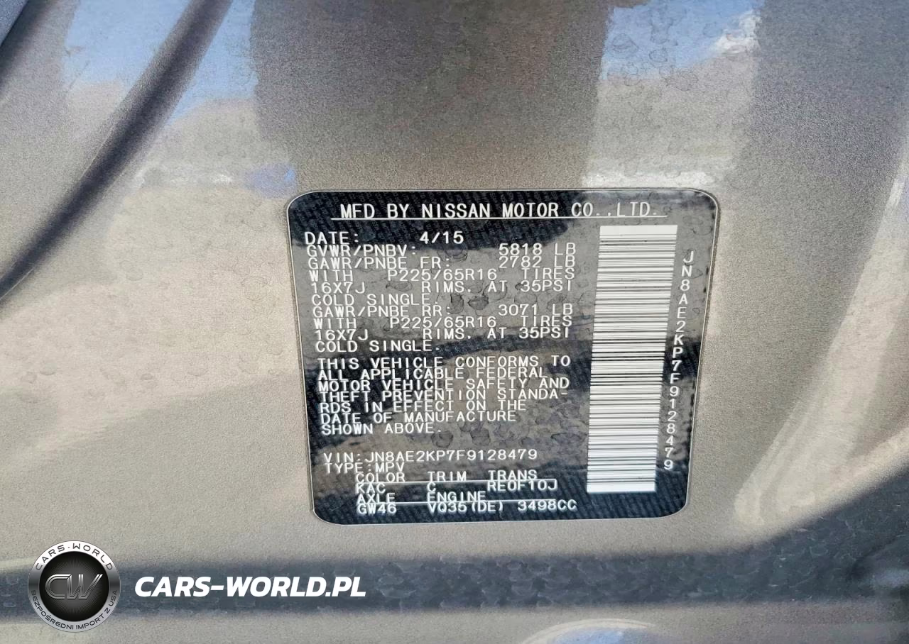 2015 Nissan Quest 3.5 Sv VIN:JN8AE2KP7F9128479 - 12