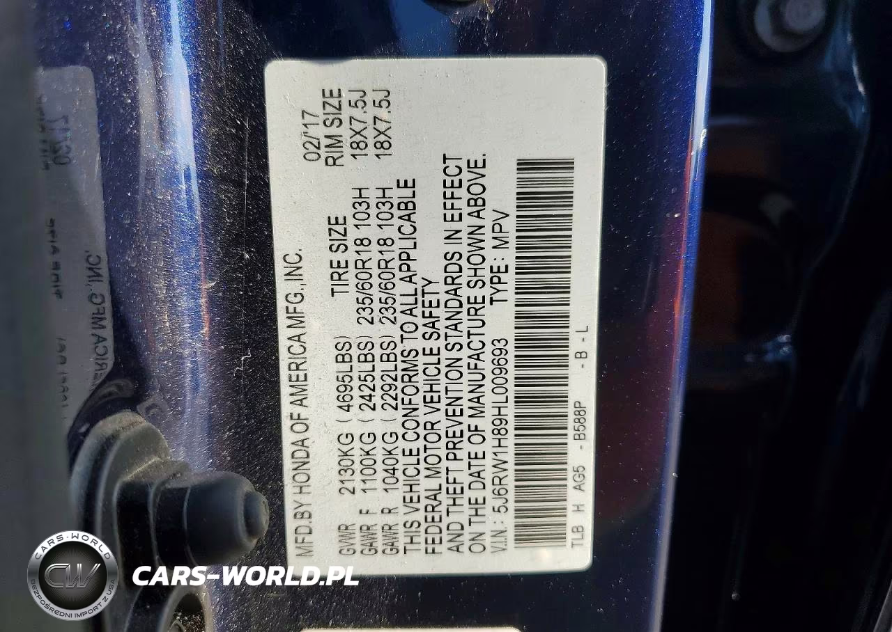 2017 Honda Cr-V Exl VIN:5J6RW1H89HL009693 - 13