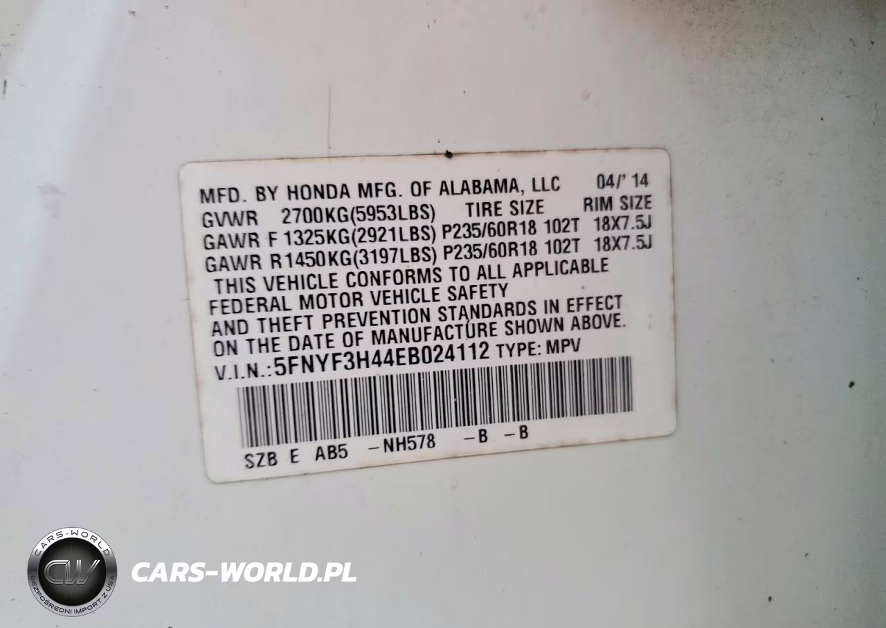 2014 Honda Pilot Ex VIN:5FNYF3H44EB024112 - 13