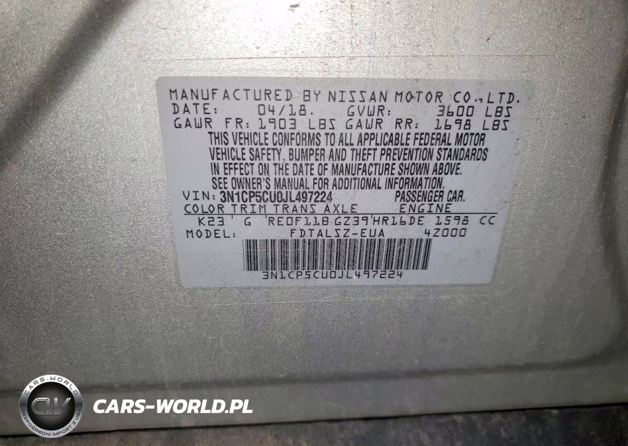 2018 Nissan Kicks Sv VIN:3N1CP5CU0JL497224 - 14