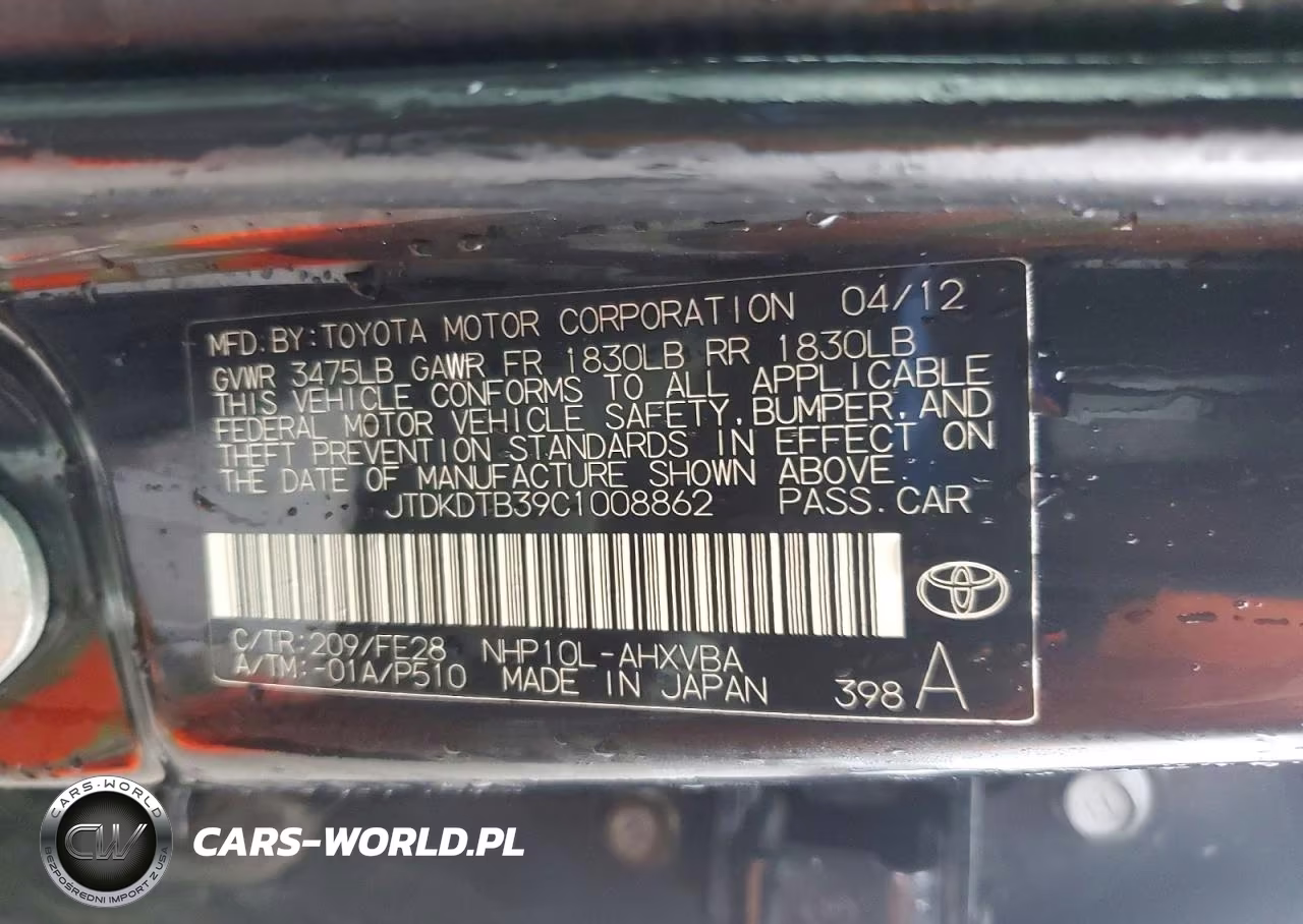 2012 Toyota Prius C One VIN:JTDKDTB39C1008862 - 12