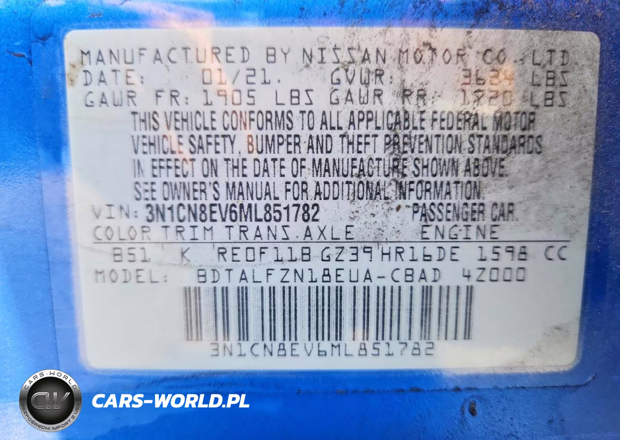 2021 Nissan Versa Sv VIN:3N1CN8EV6ML851782 - 12