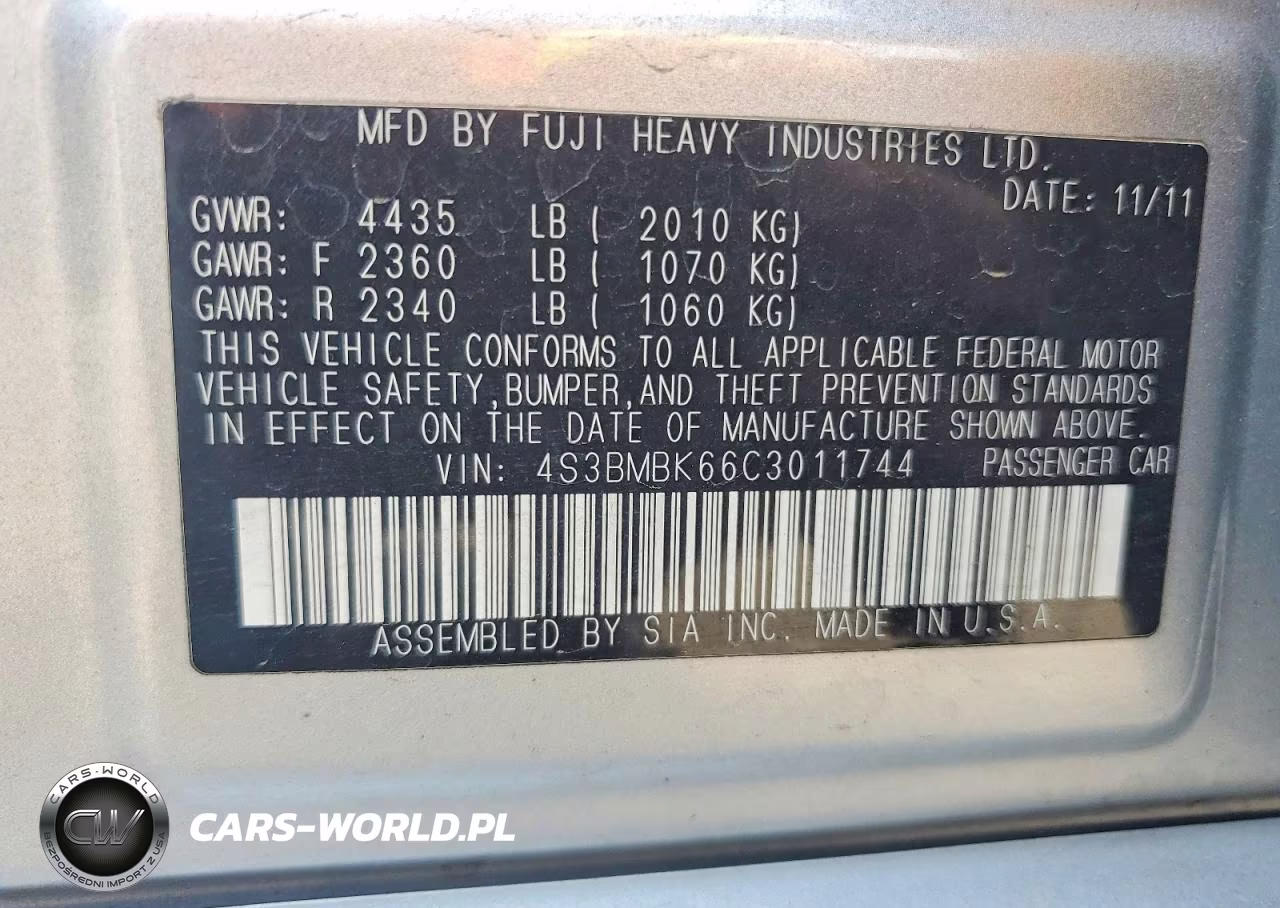 2012 Subaru Legacy 2.5I Limited VIN:4S3BMBK66C3011744 - 13