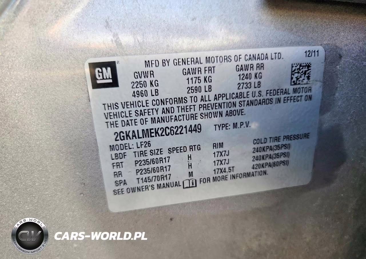 2012 GMC Terrain Sle VIN:2GKALMEK2C6221449 - 13
