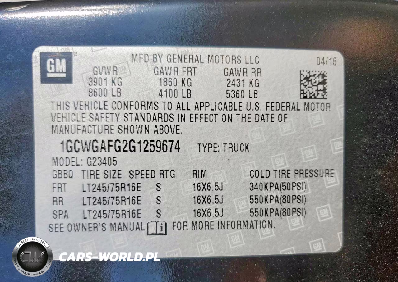 2016 Chevrolet Express G2500 VIN:1GCWGAFG2G1259674 - 14