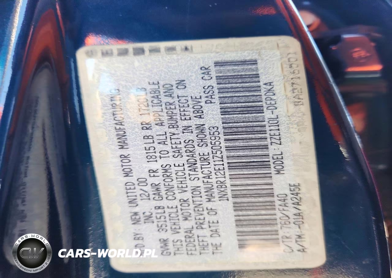 2001 Toyota Corolla Le VIN:1NXBR12E11Z505953 - 12