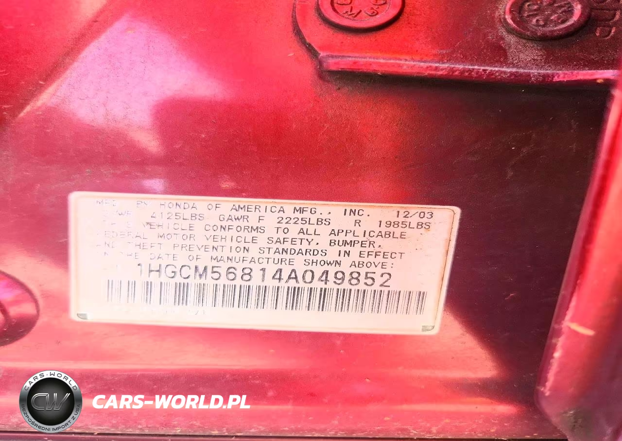 2004 Honda Accord Ex VIN:1HGCM56814A049852 - 12