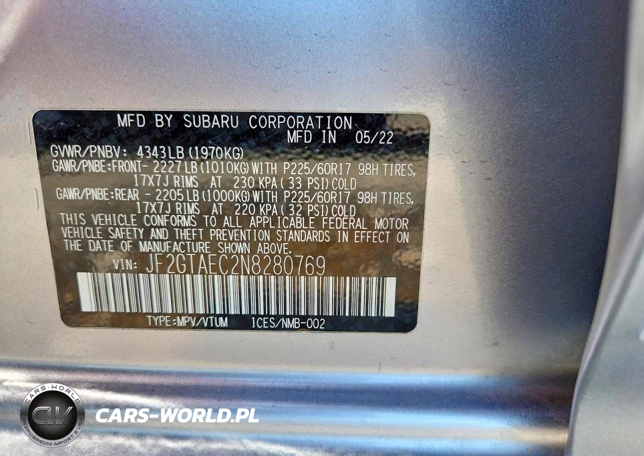 2022 Subaru Crosstrek Premium VIN:JF2GTAEC2N8280769 - 12
