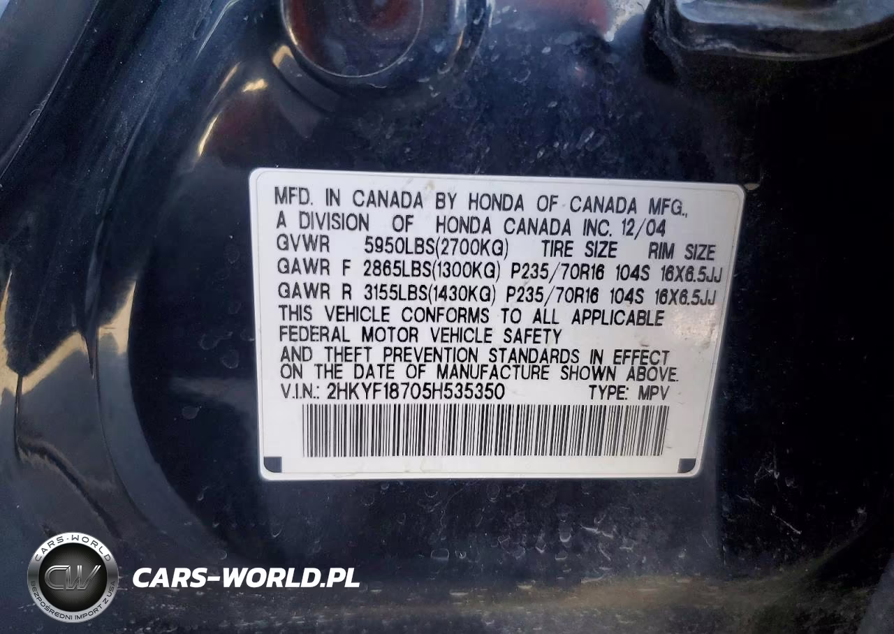 2005 Honda Pilot Exl VIN:2HKYF18705H535350 - 12