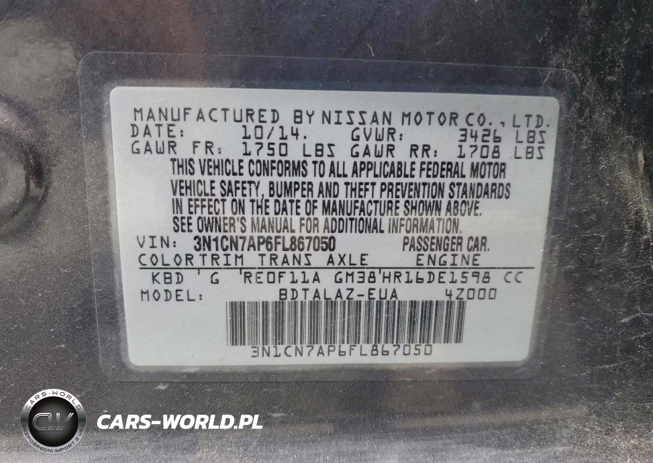2015 Nissan Versa S VIN:3N1CN7AP6FL867050 - 12