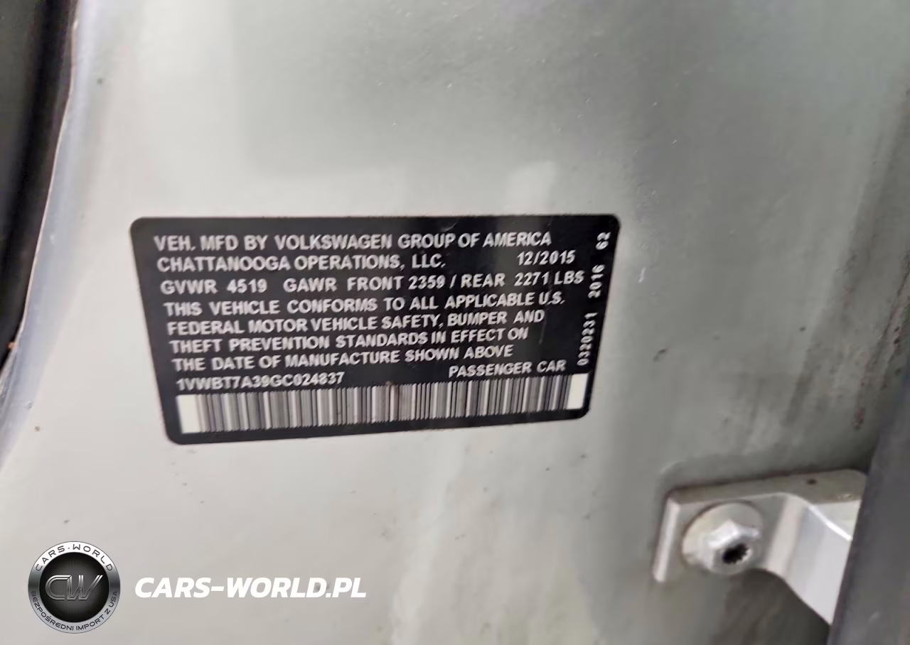 2016 Volkswagen Passat Se VIN:1VWBT7A39GC024837 - 12