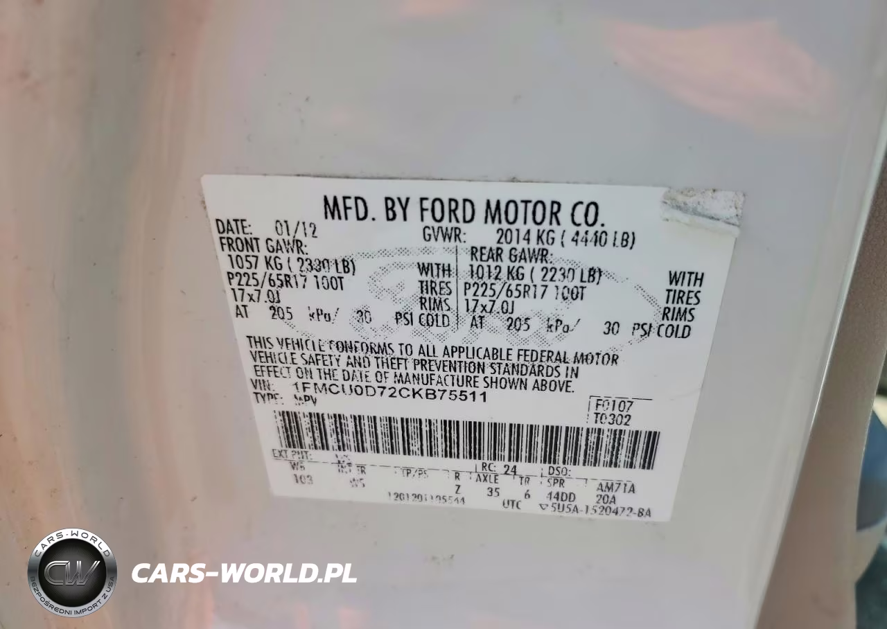 2012 Ford Escape Xlt VIN:1FMCU0D72CKB75511 - 12