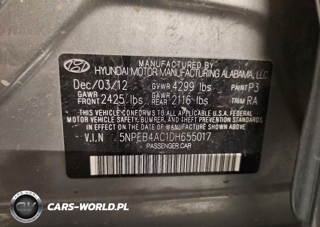 2013 Hyundai Sonata Gls VIN:5NPEB4AC1DH655017 - 12