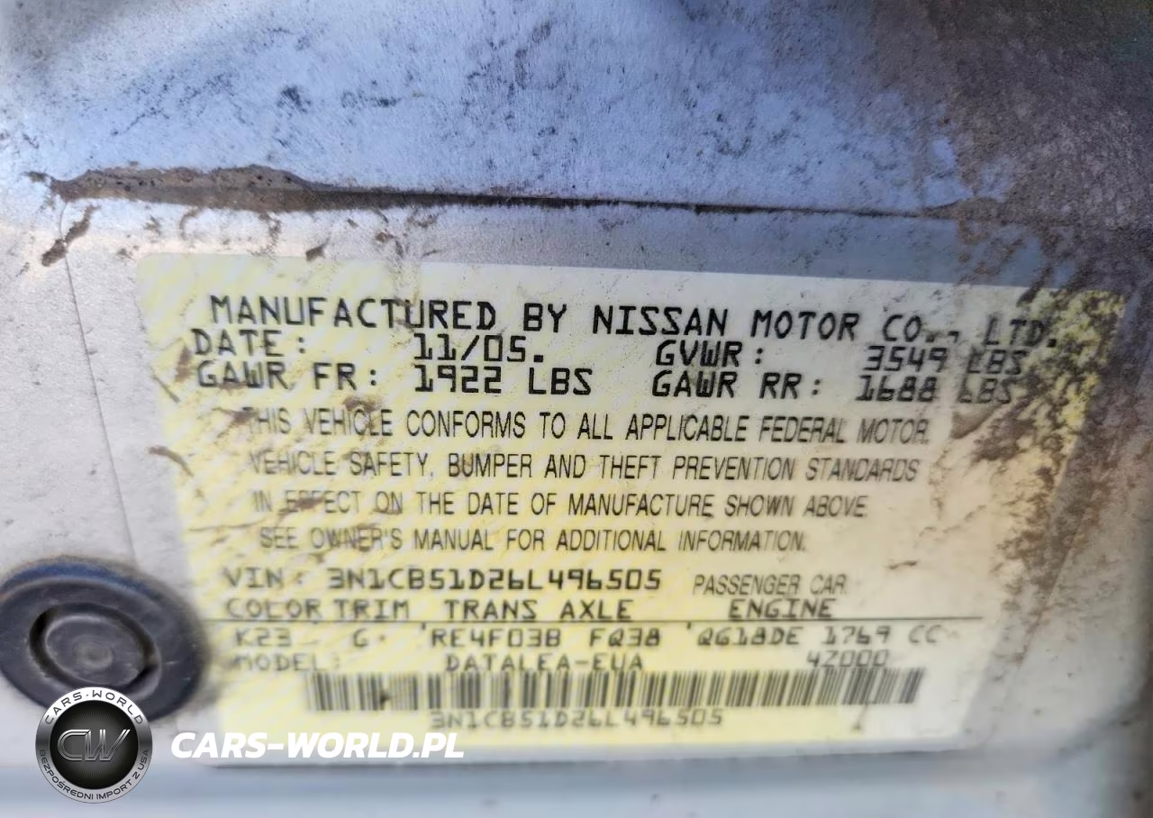 2006 Nissan Sentra 1.8 VIN:3N1CB51D26L496505 - 12