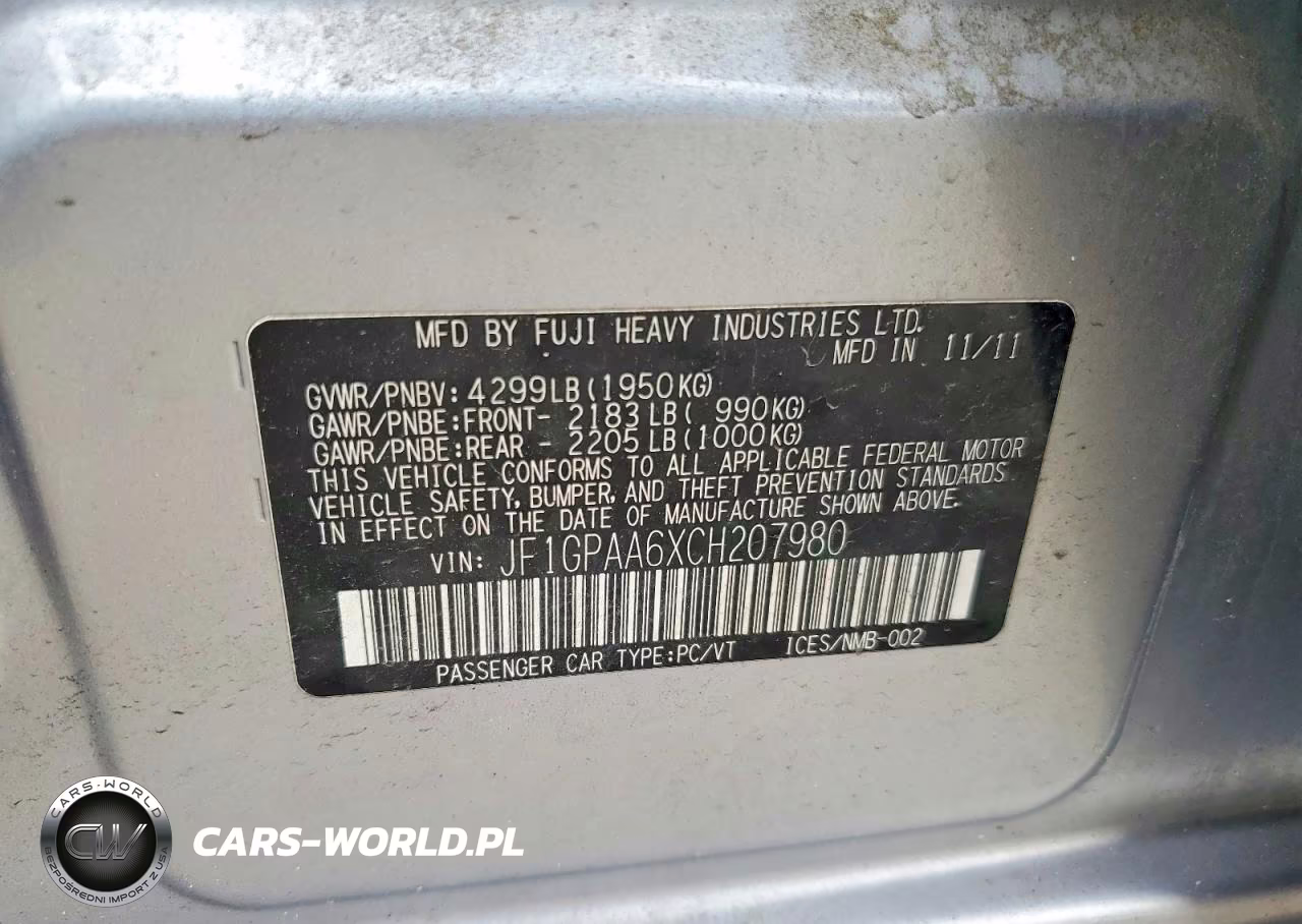 2012 Subaru Impreza VIN:JF1GPAA6XCH207980 - 12