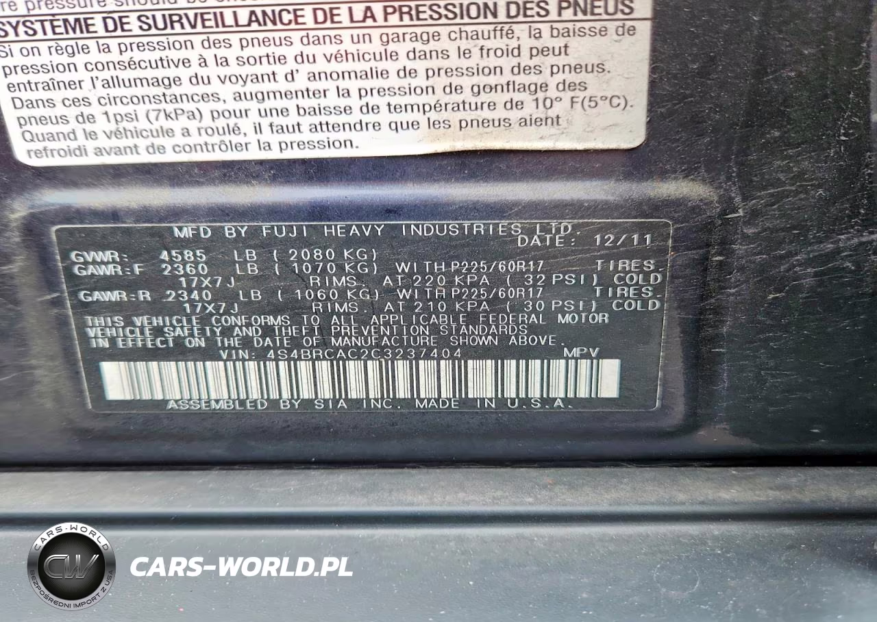 2012 Subaru Outback 2.5I VIN:4S4BRCAC2C3237404 - 13