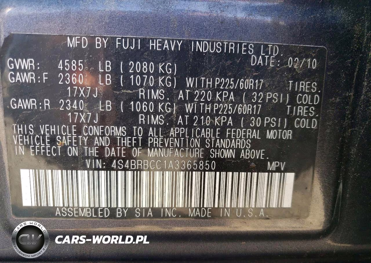 2010 Subaru Outback 2.5I Premium VIN:4S4BRBCC1A3365850 - 12