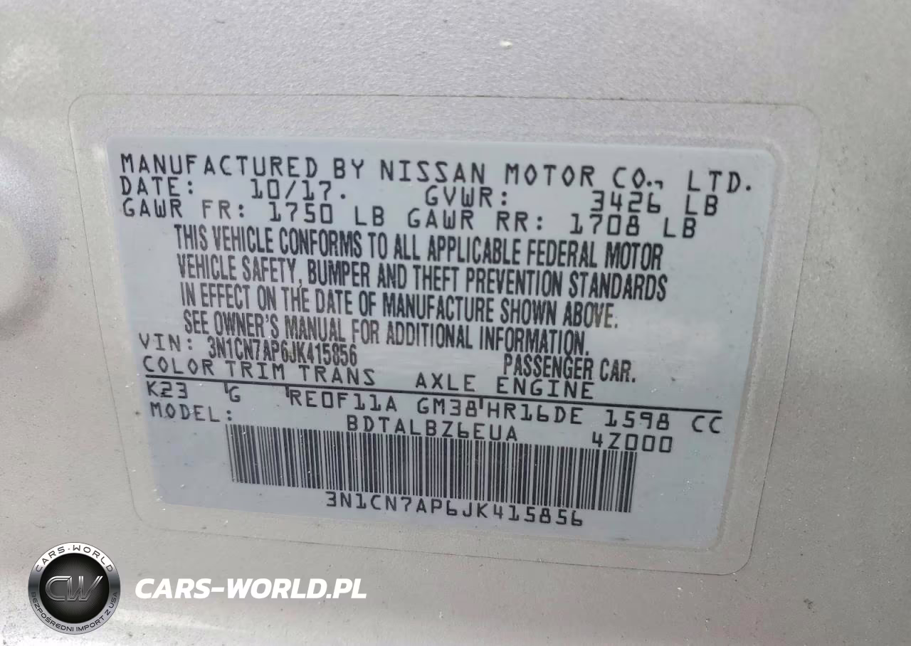 2018 Nissan Versa Sv VIN:3N1CN7AP6JK415856 - 12