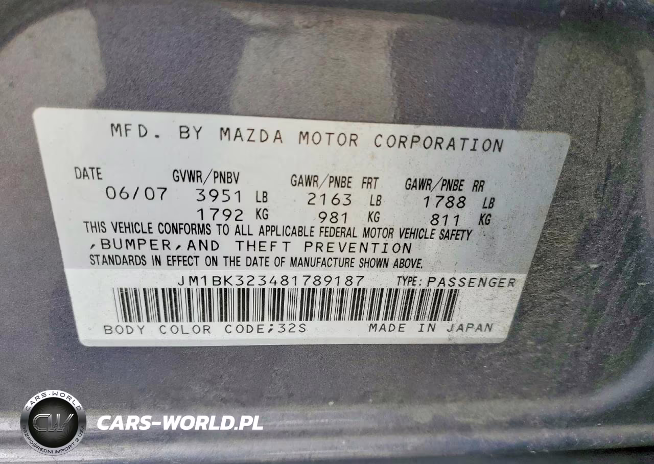 2008 Mazda 3 S VIN:JM1BK323481789187 - 12