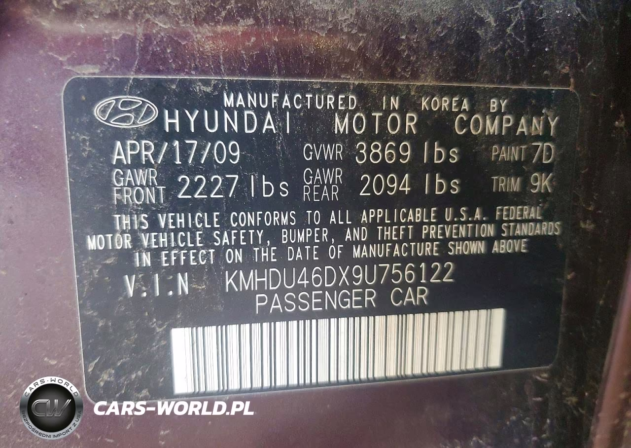 2009 Hyundai Elantra Gls VIN:KMHDU46DX9U756122 - 12