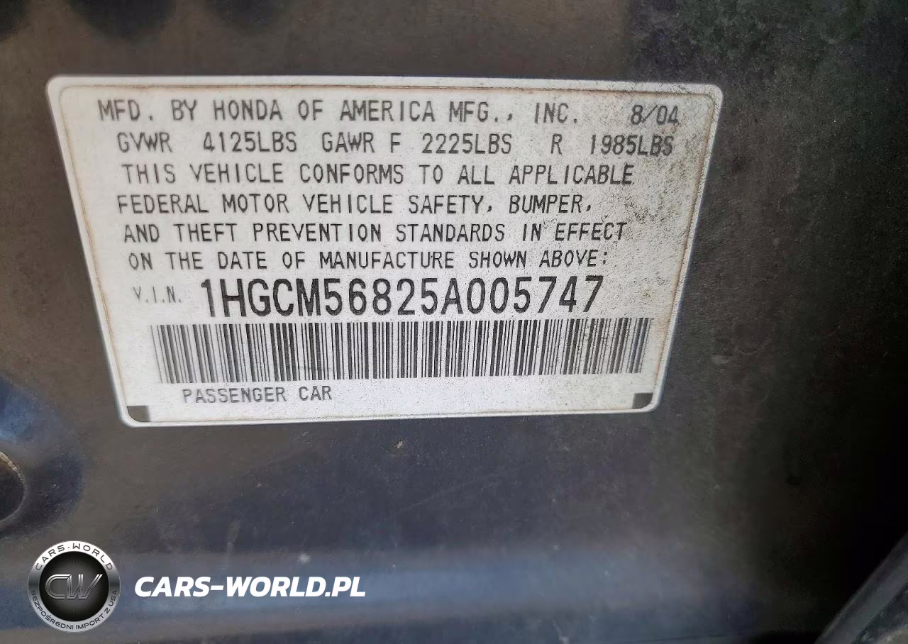 2005 Honda Accord Ex VIN:1HGCM56825A005747 - 12